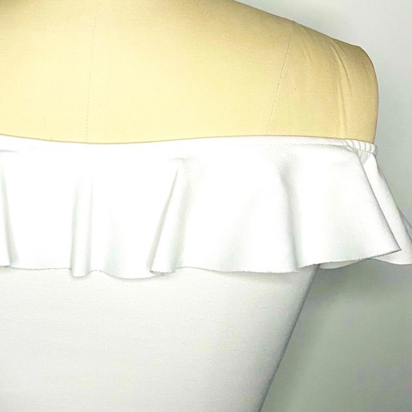 GUESS White Off-Shoulder Ruffle Stretch Bodysuit - Picture 8 of 9